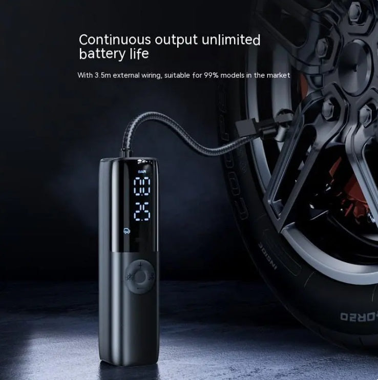 Portable electric car air pump with digital tire pressure gauge and plug-in 12V/24V compatibility